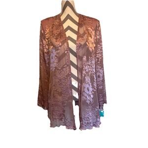 Sheer Lavender Burnout Floral Duster Scalloped Hem Pastel